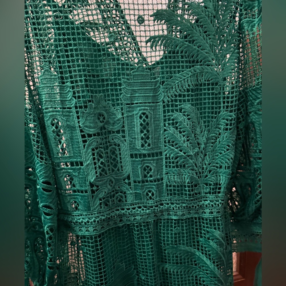 Like New House of Harlow 1960 Dress Morada boa Guipure emerald green lace sz Sm - Picture 6 of 12